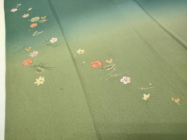 平和屋着物●訪問着　総刺繍　吹き寄せ文　暈し染め　金糸　正絹　逸品　CABI0880gh