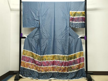 平和屋着物●訪問着　横段吉祥文　銀通し地　仮絵羽　正絹　逸品　未使用　CABI0882gh