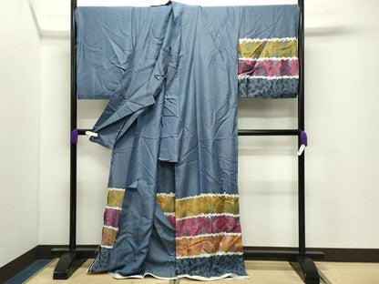 平和屋着物●訪問着　横段吉祥文　銀通し地　仮絵羽　正絹　逸品　未使用　CABI0882gh