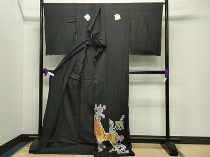 平和屋着物●豪華黒留袖　ろうけつ染　枝葉吉祥文　仮絵羽　正絹　逸品　未使用　CABI0883gh