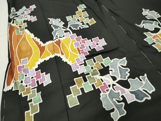 平和屋着物●豪華黒留袖　ろうけつ染　枝葉吉祥文　仮絵羽　正絹　逸品　未使用　CABI0883gh
