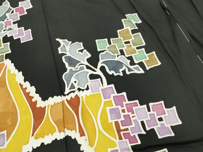 平和屋着物●豪華黒留袖　ろうけつ染　枝葉吉祥文　仮絵羽　正絹　逸品　未使用　CABI0883gh