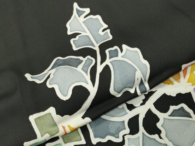 平和屋着物●豪華黒留袖　ろうけつ染　枝葉吉祥文　仮絵羽　正絹　逸品　未使用　CABI0883gh
