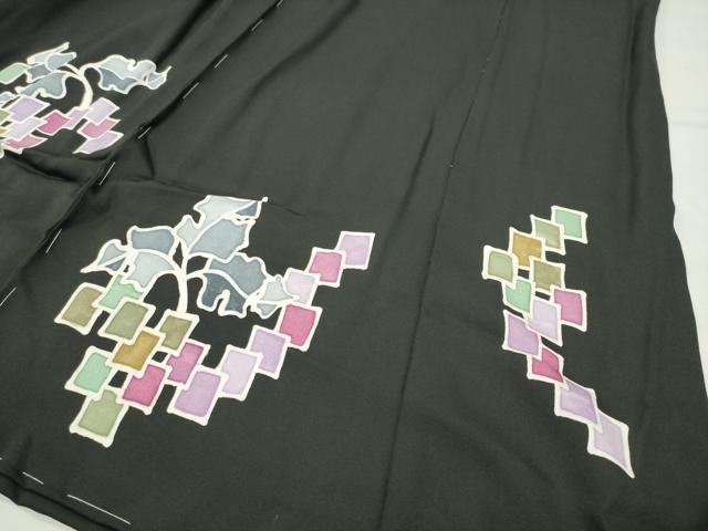平和屋着物●豪華黒留袖　ろうけつ染　枝葉吉祥文　仮絵羽　正絹　逸品　未使用　CABI0883gh