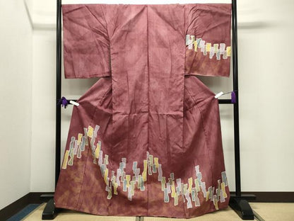 平和屋着物●訪問着　紬地　ろうけつ染　幾何学文様　仮絵羽　正絹　逸品　未使用　CABI0885gh