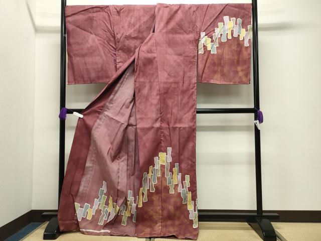 平和屋着物●訪問着　紬地　ろうけつ染　幾何学文様　仮絵羽　正絹　逸品　未使用　CABI0885gh