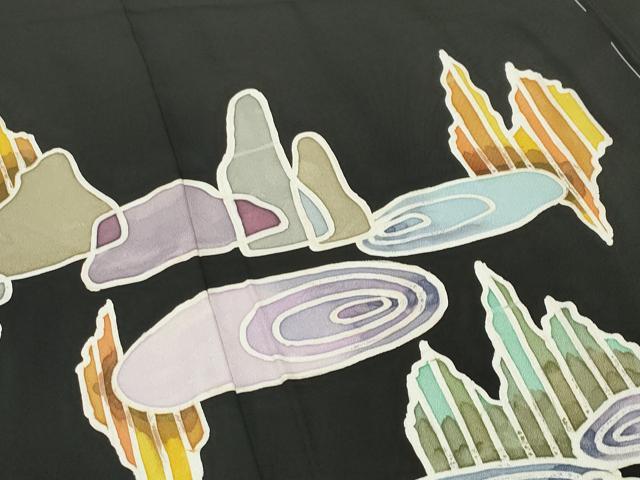 平和屋着物●豪華黒留袖　ろうけつ染　幾何学文様　仮絵羽　正絹　逸品　未使用　CABI0888gh