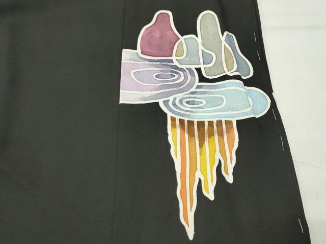 平和屋着物●豪華黒留袖　ろうけつ染　幾何学文様　仮絵羽　正絹　逸品　未使用　CABI0888gh