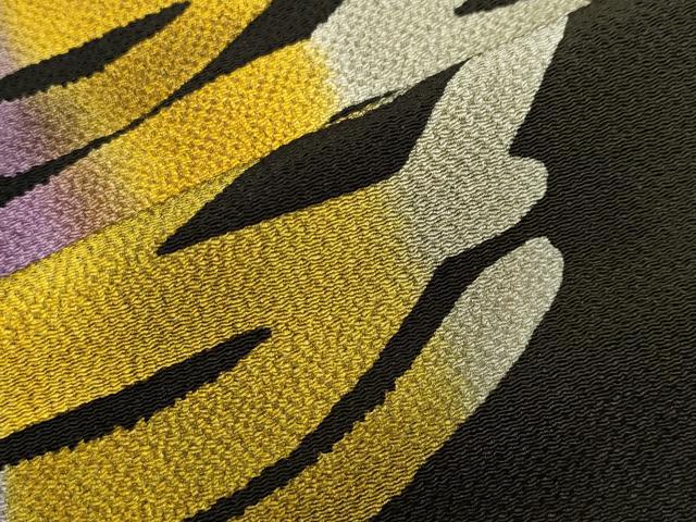 平和屋着物●上質な小紋　吉祥間道　黒地　鬼しぼ縮緬　仮絵羽　正絹　逸品　未使用　CABI0890gh