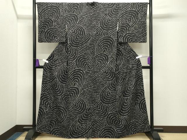 平和屋着物●上質な小紋　総絞り　流水文　黒地　正絹　逸品　CABI0896gh