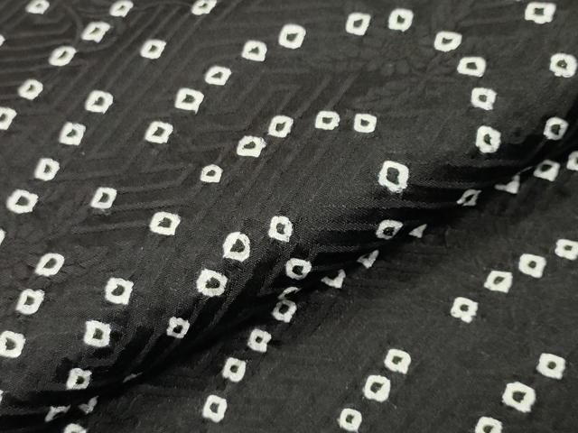 平和屋着物●上質な小紋　総絞り　流水文　黒地　正絹　逸品　CABI0896gh