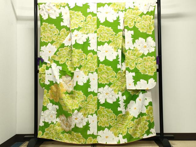平和屋着物●豪華振袖　地紋起こし　牡丹花文　金彩　正絹　逸品　CABI0899gh