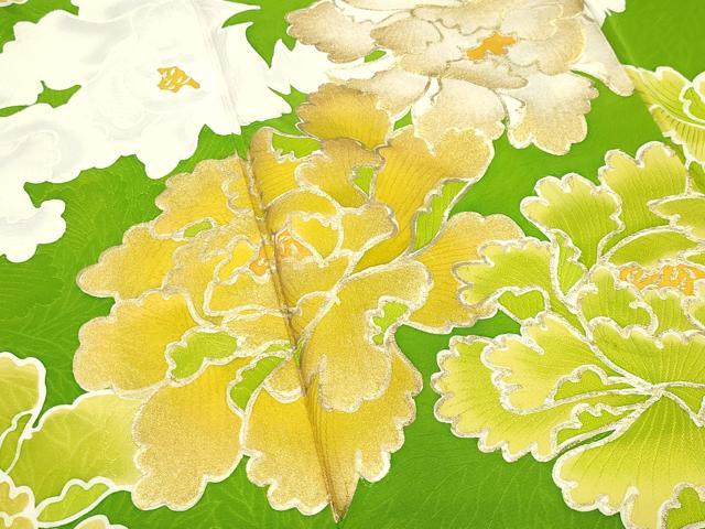 平和屋着物●豪華振袖　地紋起こし　牡丹花文　金彩　正絹　逸品　CABI0899gh