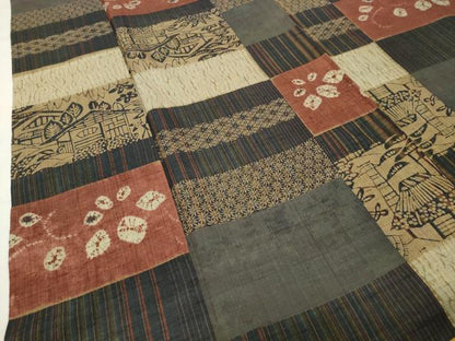平和屋着物●上質な紬　絞り　型染め　風景花文　正絹　逸品　CABI0904gh