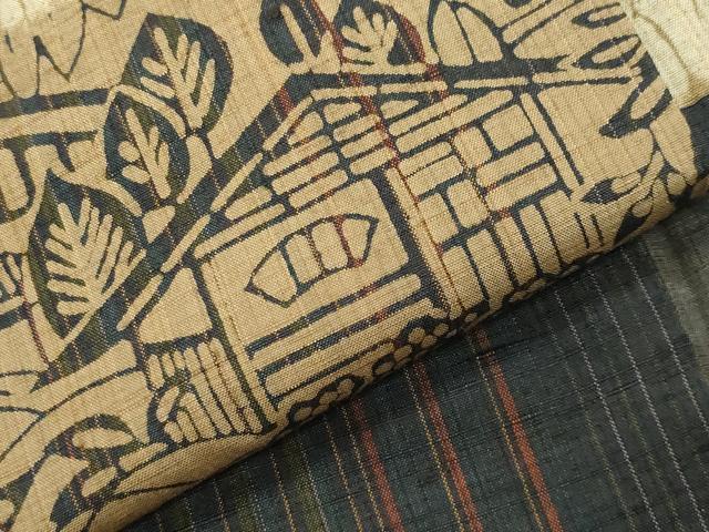 平和屋着物●上質な紬　絞り　型染め　風景花文　正絹　逸品　CABI0904gh