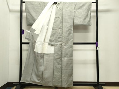 平和屋着物●上質な紬　色無地　灰青色　正絹　逸品　CABI0905gh