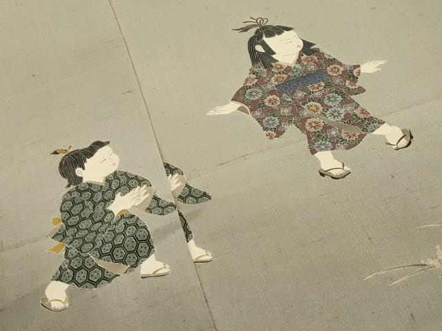 平和屋着物●西川治郎　訪問着　赤城紬　草木染工房　童子遊び　証紙付き　仮絵羽　正絹　逸品　未使用　CABI0906gh