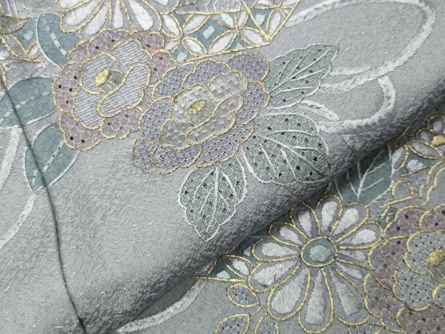 平和屋着物●中国三大刺繍　スワトウ相良刺繍　総刺繍　訪問着　文箱花文　金糸　正絹　逸品　CABI0910gh