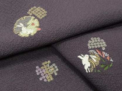 平和屋着物●上質な小紋　総刺繍　跳兎花文　金銀糸　正絹　逸品　CABI0911gh