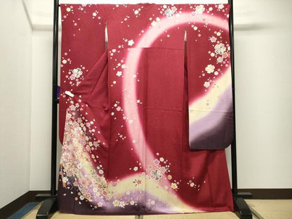 平和屋着物●豪華振袖　鬘帯舞桜文　暈し染め　金彩　銀通し地　正絹　逸品　CABI0912gh