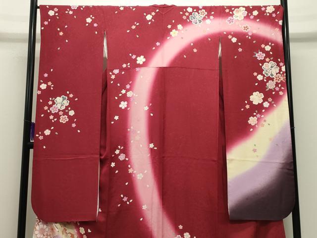 平和屋着物●豪華振袖　鬘帯舞桜文　暈し染め　金彩　銀通し地　正絹　逸品　CABI0912gh