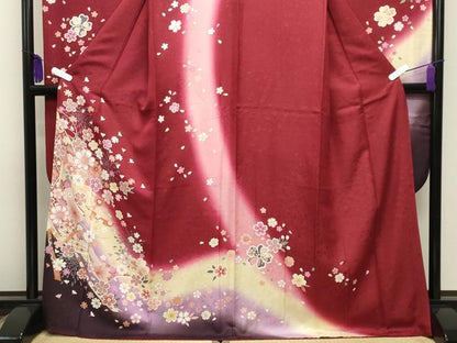 平和屋着物●豪華振袖　鬘帯舞桜文　暈し染め　金彩　銀通し地　正絹　逸品　CABI0912gh