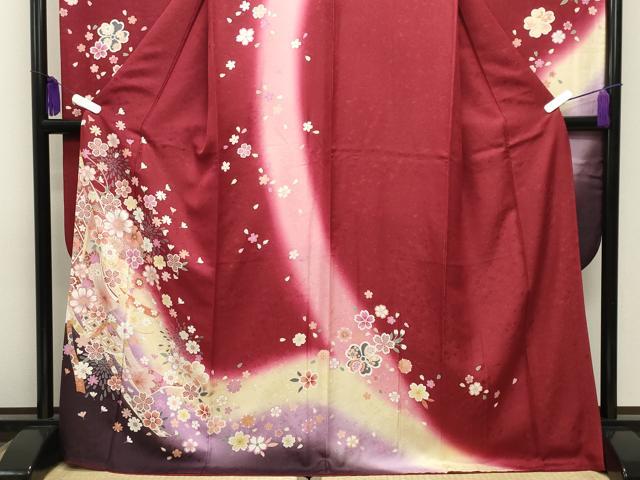 平和屋着物●豪華振袖　鬘帯舞桜文　暈し染め　金彩　銀通し地　正絹　逸品　CABI0912gh