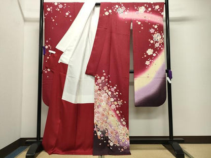 平和屋着物●豪華振袖　鬘帯舞桜文　暈し染め　金彩　銀通し地　正絹　逸品　CABI0912gh