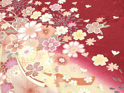 平和屋着物●豪華振袖　鬘帯舞桜文　暈し染め　金彩　銀通し地　正絹　逸品　CABI0912gh