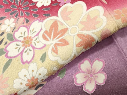平和屋着物●豪華振袖　鬘帯舞桜文　暈し染め　金彩　銀通し地　正絹　逸品　CABI0912gh