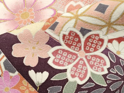 平和屋着物●豪華振袖　鬘帯舞桜文　暈し染め　金彩　銀通し地　正絹　逸品　CABI0912gh