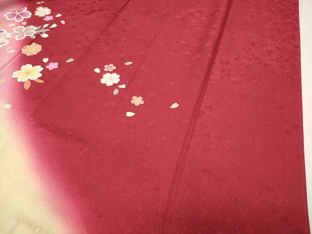 平和屋着物●豪華振袖　鬘帯舞桜文　暈し染め　金彩　銀通し地　正絹　逸品　CABI0912gh