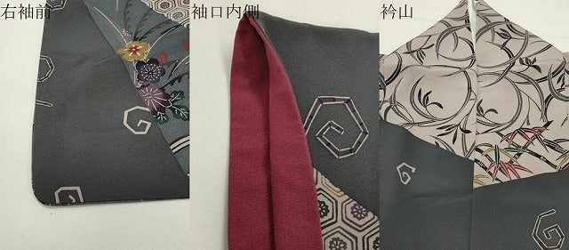 平和屋着物●訪問着　型染め　地紙重ね松竹梅花文　正絹　逸品　CABI0913gh