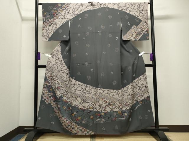 平和屋着物●訪問着　型染め　地紙重ね松竹梅花文　正絹　逸品　CABI0913gh
