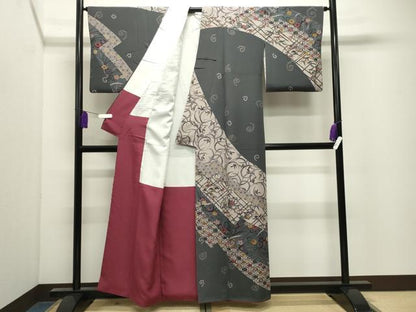 平和屋着物●訪問着　型染め　地紙重ね松竹梅花文　正絹　逸品　CABI0913gh