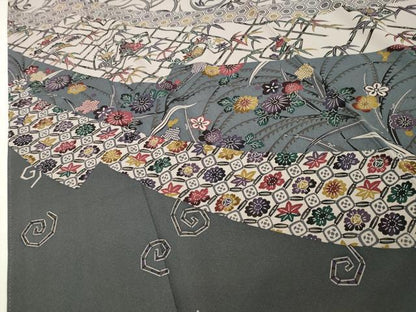 平和屋着物●訪問着　型染め　地紙重ね松竹梅花文　正絹　逸品　CABI0913gh