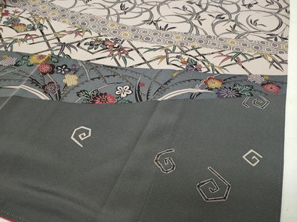 平和屋着物●訪問着　型染め　地紙重ね松竹梅花文　正絹　逸品　CABI0913gh