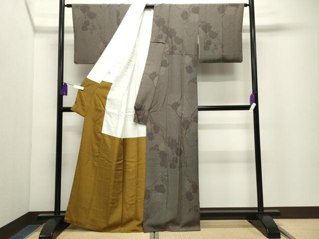 平和屋着物●江戸小紋　角通し　蔦の葉文　黒地　正絹　逸品　CABI0914gh