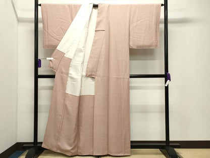 平和屋着物●上質な色無地　作家物　草木染　霞地紋　水柿色　正絹　逸品　CABI0916gh
