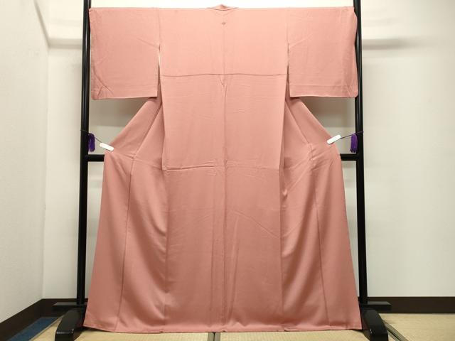 平和屋着物●上質な色無地　紋意匠　薄紅色　ロング丈　正絹　逸品　CABI0917gh