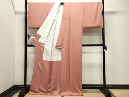 平和屋着物●上質な色無地　紋意匠　薄紅色　ロング丈　正絹　逸品　CABI0917gh