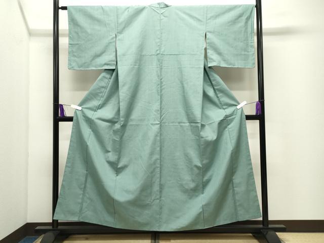 平和屋着物●上質な紬　色無地　千草色　正絹　逸品　CABI0920gh