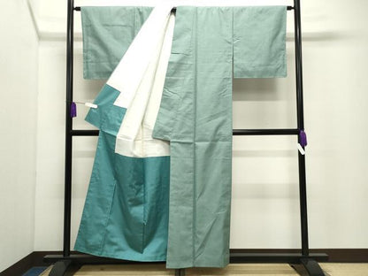 平和屋着物●上質な紬　色無地　千草色　正絹　逸品　CABI0920gh