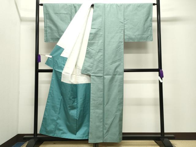平和屋着物●上質な紬　色無地　千草色　正絹　逸品　CABI0920gh