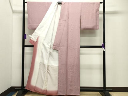 平和屋着物●上質な色無地　舞花地紋　石竹色　正絹　逸品　CABI0922gh
