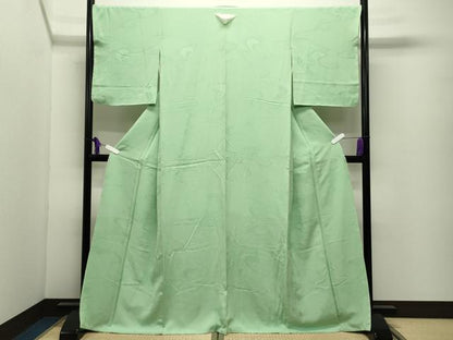 平和屋着物●上質な色無地　流水亀甲地紋　柳色　正絹　逸品　未使用　CABI0924gh
