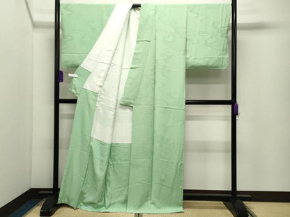 平和屋着物●上質な色無地　流水亀甲地紋　柳色　正絹　逸品　未使用　CABI0924gh
