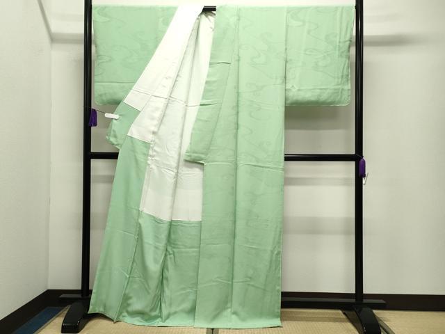 平和屋着物●上質な色無地　流水亀甲地紋　柳色　正絹　逸品　未使用　CABI0924gh