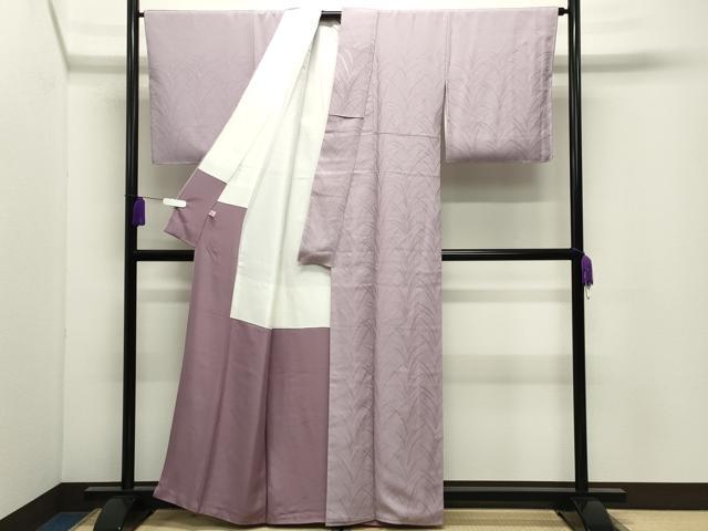 平和屋着物●無地絵羽訪問着　双葉葵　草木地紋　紅藤色　反端付き　正絹　逸品　未使用　CABI0925gh