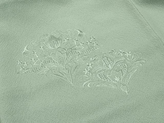 平和屋着物●中国三大刺繍　スワトウ刺繍　総刺繍　無地絵羽訪問着　花唐草地紋　夏虫色　正絹　逸品　CABI0927gh